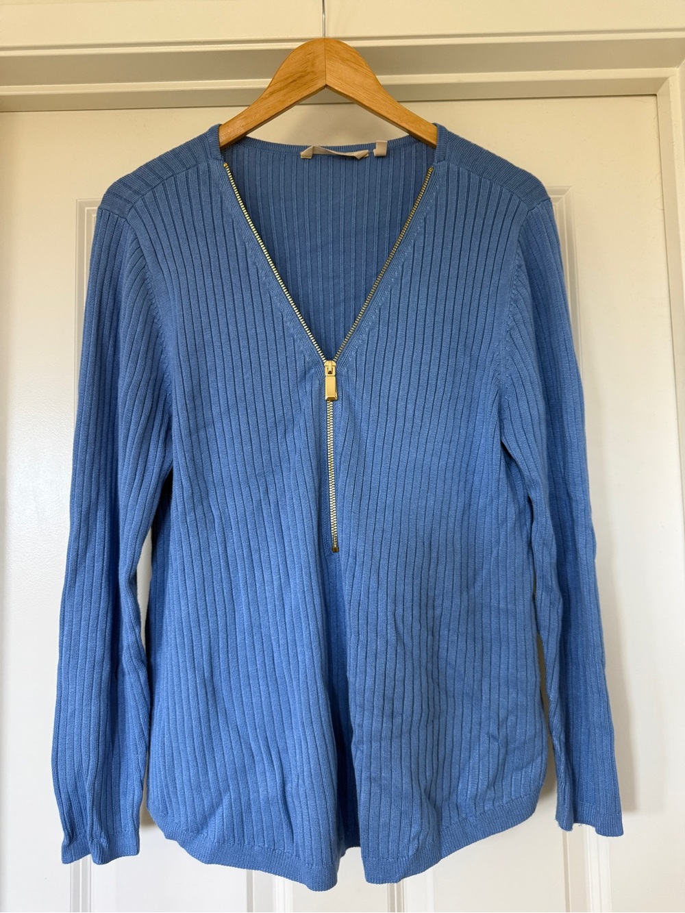 Soft Surroundings Blue Ribbed Zipper Sweater Large